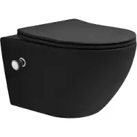 LuxeBath Wandcloset in mat zwart keramiek 54 cm lang randloos met bidet, nano-dichting & soft-close