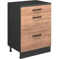 Vicco Keukenkast voor schuine wand R-Line, Goudkleurig Eiken, 60 cm zonder schuine kant met 3 lades