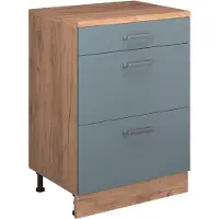 Vicco Keukenkast voor schuine wand R-Line, Blauw-grijs, 60 cm zonder schuine kant met 3 lades