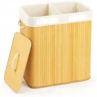 Brunbeste Bamboe Wasmand 80 Liter met Deksel – Dubbele Wasbox voor Donkere en Lichte Was