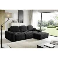 Fun-Möbel Eckbank, slaapbank, bank ARGOS, bekleed met stof Vibe, kleur zwart, met ottomaan aan de rechterkant