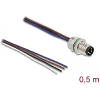DeLOCK M8 panel-mount cable A-coded 4 pin male for panel with open cable ends front mounting 0.5 m