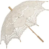LONGZIMING -Elfenbein Spitzen Schirm - Vintage Parasol - Decoratieve Paraplu - Romantisch Bruiloftsontwerp - Grote Diameter Voor Foto Shoots - Kant En Hout - Ideaal Voor Cosplay En Feesten - 1 Stuk