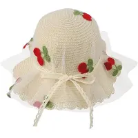 VHV -Premium Zonnehoed Meisjes 2-5 jaar - UPF 50+ UV-bescherming Strooien Hoed - Elegante Kant en Strik - Opvouwbare Strandhoed met Kinkoord - Beige