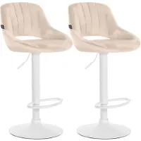 CLP Milet Set van 2 barkrukken - Met rugleuning - Verstelbaar - Velvet - Fluweel - wit/creme