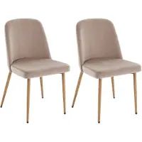 Vente-unique Set van 2 stoelen van velours en metaal met houteffect - Beige - MINAGRI