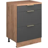 Vicco Keukenkast voor schuine wand R-Line, Antraciet-goud, 60 cm zonder schuine kant met 3 lades
