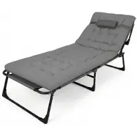 Trizand Ligstoel Opvouwbaar 192x68 cm – Verstelbare Tuinligstoel 4 Standen met Kussen – Campingbed / Strandstoel – Grijs – Max. 120 kg