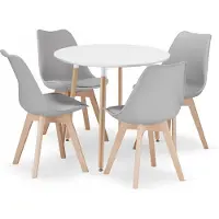 Leobert Eettafel en stoelen - wit en grijs - 4 stuks - zelf monteren