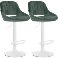 CLP Milet Set van 2 barkrukken - Met rugleuning - Verstelbaar - Velvet - Fluweel - wit/groen