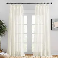 Unyqoos Elegante Linnenlook Gordijnen Set voor Landelijke Woonkamers - Half-transparante Lichtbeige Gordijnen 260x140 cm