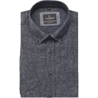 Casa Moda Overhemd donkerblauw wijde fit gemeleerd korte mouw