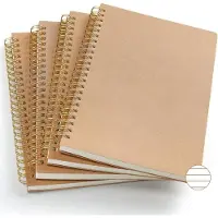 LONGZIMING -A5 Notitieboek - Spiral Notebook - A5 Schrijfblok - Volledig Plat Liggen - DIY Personaliseerbare Cover - Kraftpapier - Gelijnde Pagina's - Ideaal Voor Reizen En Studie - 4 Stuks