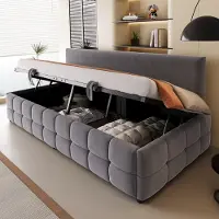 Sweiko Slaapbank - 90 x 200 cm - Opbergruimte - Zonder hoofdeinde - Klassiek ruitpatroon - Velvet - Grijs