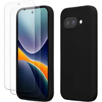 Kwmobile hoes met 2x screenprotectors voor Google Pixel 9a – screenprotector van gehard glas – draadloos opladen – zwart