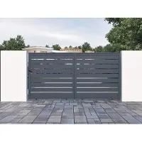 Vente-unique Schuifpoort van opengewerkt aluminium L374 x H180 cm antraciet - PRIMO