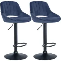 CLP Milet Set van 2 barkrukken - Met rugleuning - Verstelbaar - Velvet - Fluweel - zwart/blauw