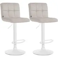CLP Peru Set van 2 barkrukken - Met rugleuning - Voetsteun - Fluweel - Velvet - wit/creme