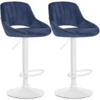 CLP Milet Set van 2 barkrukken - Met rugleuning - Verstelbaar - Velvet - Fluweel - wit/blauw