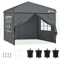 Sekey opvouwbare paviljoen, 3x3 meter, met 4 zijwanden en 4 zandzakken, waterdicht, geschikt voor camping, festivals, evenementen, picknicks, grijs
