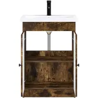 vidaXL Badkamermeubel Set Gerookt eiken 56 x 37,5 x 81 cm Bewerkt hout