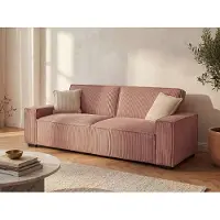Vente-unique Uitschuifbare driezitsslaapbank van roze ribfluweel SEKOTA