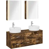 vidaXL Badkamermeubel Set 5 st Gerookt eiken Bewerkt hout en glas