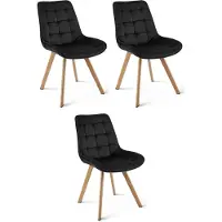 Leobert Set van 3 eetkamerstoelen SORIA - Zwart fluweel - Eiken poten - Modern design