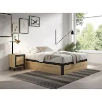 Vente-unique Bedbodem met opbergruimte 140 x 190 cm - Lichte houtlook en zwart - NAMOSI van YSMÉE