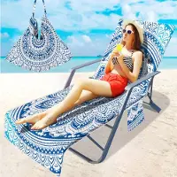 Snq 1 Strandstoelhoes van microvezel - 210 × 75 cm - Bohemian stijl - Met zijvakken - Opvouwbaar - Geschikt voor ligstoelen - Zwembad, tuin, strand en hotel - Blauw-witte porseleinkleur