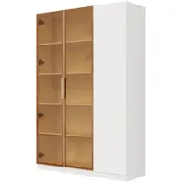 OKWISH Vitrinekast - 3 Deuren Met LED Verlichting En Opbergruimte - Woonkamer Of Eetkamer - MDF Wit - 110x35x165 cm