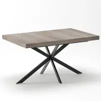MODFU - Uitschuifbare Eettafel - Met Opberglade En X-Poot - Industrieel - Voor Eetkamer - MDF En Metaal - Grijs - 140-180 X 80 X 76 Cm