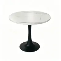 MODFU Ronde Eettafel - Marmerlook - Modern Industrieel - Voor Keuken Of Eetkamer - MDF En Metaal - Wit En Zwart - 80 Cm
