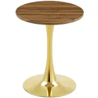 MODFU Ronde Bijzettafel - Mid-Century Stijl - Voor Woonkamer - MDF En Metaal - Goud En Walnootkleur - 60 Cm