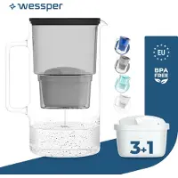 Wessper D2 borosilicaat waterfilterkan 3 liter, zwart – Glazen filterkan met 4 AquaMax filters