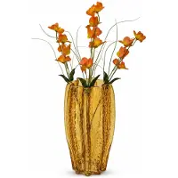 Mega Collections Bloemenvaas Callas - bewerkt sier glas - D13 x H23 cm - transparant amber geel - boeket en stelen - Moderne stijl