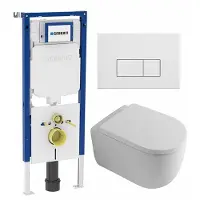 Geberit QeramiQ Dely Swirl Toiletset - 36.3x51.7cm - UP720 Duofix Sigma inbouwreservoir - 35mm zitting - mat witte metalen bedieningsplaat - rechthoekige knoppen - wit glans