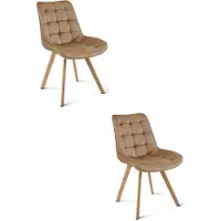Leobert Set van 2 eetkamerstoelen SORIA - Fluweel bruin - Eiken poten - Modern design