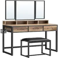 Hoppa! - Make-uptafel met gestoffeerde kruk - Eikenbruin-zwart