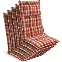 Beautissu Tuinkussen Hoge Rug Zitkussen 120x50cm HighLux HL – Set van 5 Stoelkussens voor Tuinstoelen 7cm dik Oranje-Rood-Groen Geruit – Made in EU