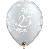 Qualatex 25e verjaardag Damask Latexballonnen (Pakket van 6) (Zilver)