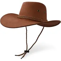 VHV -Unisex Cowboyhoed — Hoogwaardige suède-look — Zonnehoed met brede rand — Klassieke Western-stijl hoed voor festivals, reizen en outdoor — Lichtbruin