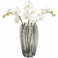 Mega Collections Bloemenvaas Callas - bewerkt sier glas - D15 x H28 cm - transparant smoke grijs - boeket en stelen - Moderne stijl