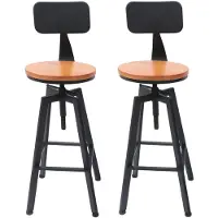 Happiq Barkrukken Set van 2 – Verstelbare Hoogte & 360° Draaibaar – Industrieel Vintage Design – Houten Zitting & Rugleuning – Zwart