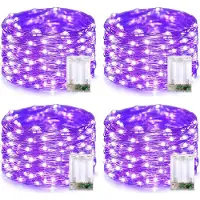 Lapamax Set van 4, elk met 10 meter en 100 LED's, koperdraad lichtketting, paars, op batterijen, voor binnen, bruiloft, feest, kerst, Halloween decoratie