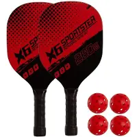 Softee Set van 2 houten pickleballpeddels met 4 ballen Rojo ÚNICA