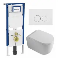 Geberit QeramiQ Dely Swirl Toiletset - 36.3x51.7cm - UP720 Duofix Sigma inbouwreservoir - 35mm zitting - mat witte metalen bedieningsplaat - ronde knoppen - wit glans