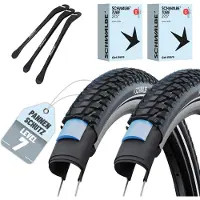 Schwalbe 2x Schwalbe fietsbanden Marathon Plus Tour 27.5x2.15 inch (54-584) zwart + 2x SV14 Frans-ventiel binnenband + 3 bandenlichters