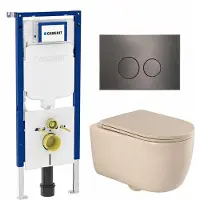 Geberit QeramiQ Dely Swirl Toiletset - 36.3x51.7cm - UP720 Duofix Sigma inbouwreservoir - slim zitting - gunmetal bedieningsplaat - ronde knoppen - beige SW1237202/SW706198/SW1000770/SW1026259