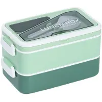 VHV - Premium Bento Lunchbox Set 1600ML - Lekvrije Maaltijdcontainer voor Werk, School en Picknick - Groen